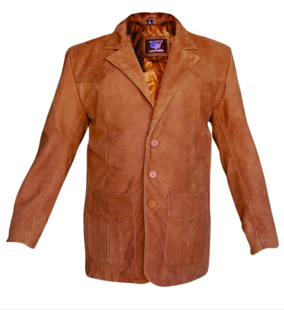 (image for) Men's Brown Buffalo Leather three button blazer